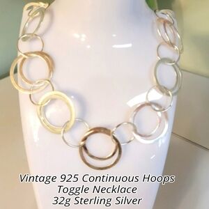 Vintage 925 continuous hoops Sterling silver toggle necklace 32g sterling silver